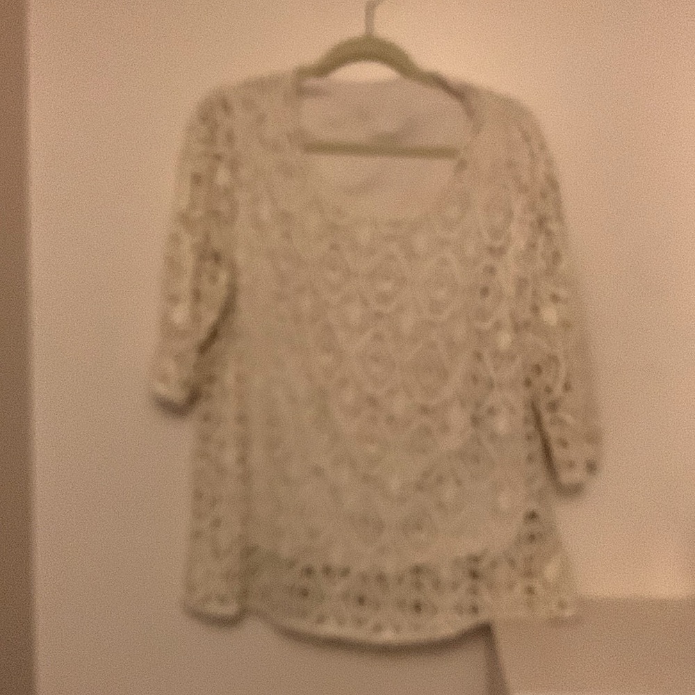 Christopher Banks lined crocheted top. Beige See through arms 3/4 length